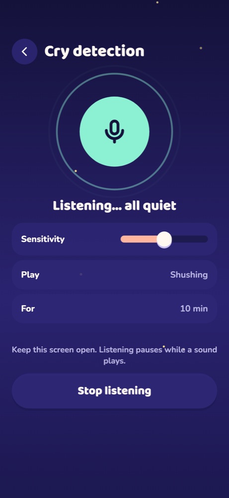 Cry detection listening screen